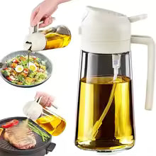 16oz (470ml) 2-in-1 Olive Oil Sprayer & Dispenser Glass Bottle for Air Fryer, BBQ, Salad, Cooking Kitchen