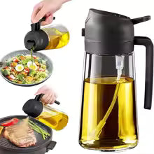 16oz (470ml) 2-in-1 Olive Oil Sprayer & Dispenser Glass Bottle for Air Fryer, BBQ, Salad, Cooking Kitchen